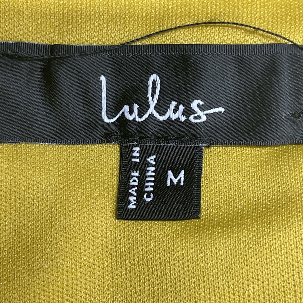 Lulus Yellow Floral Cutout Mini Dress Sz M Velvet Trim Long Slv Whimsy Romantic - Picture 7 of 13